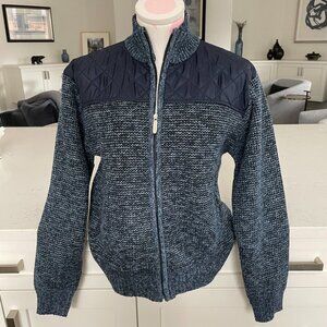Gioberti Knit Quilted Hi Collar Sweater Jacket Fleece Lined Blue Sz S